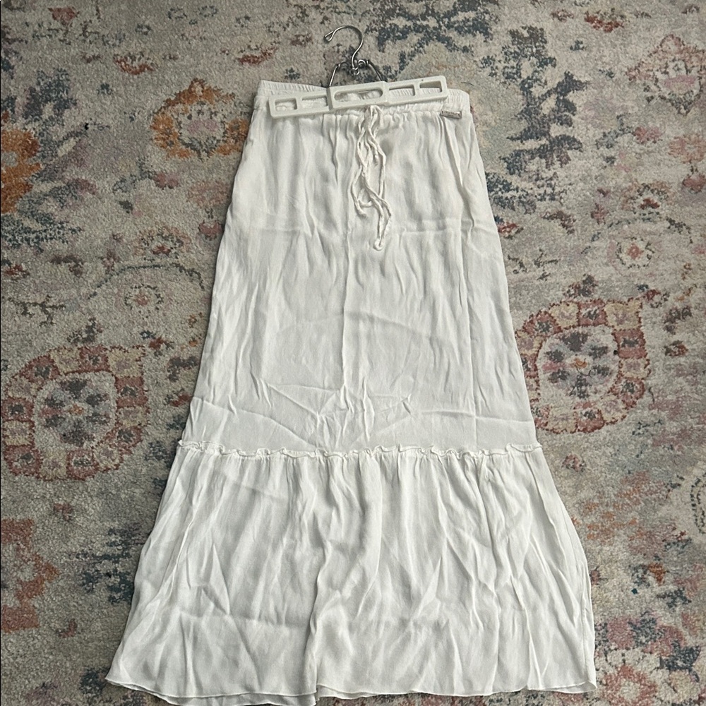White Women's Maxi Skirt with Drawstring Waist
